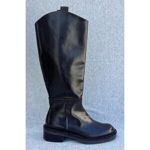 $800 LK BENNETT Lauren Brown Polished Leather Flat Riding Boots Women Size 8 US